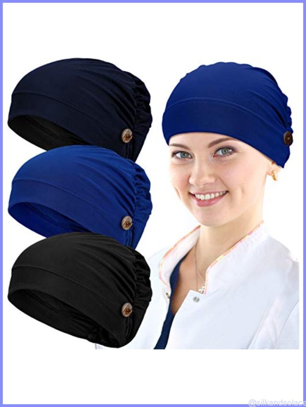 Bouffant Caps with Buttons Stretch Polyester Adjustable Turban 3 Pcs